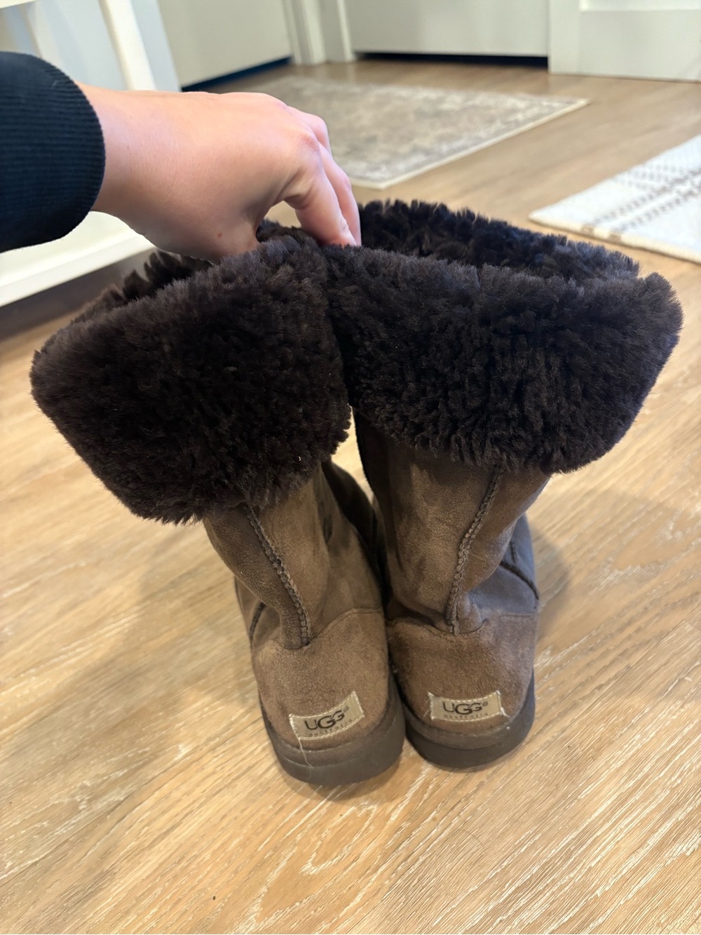 UGG Short Shearling Boots in Dark Brown